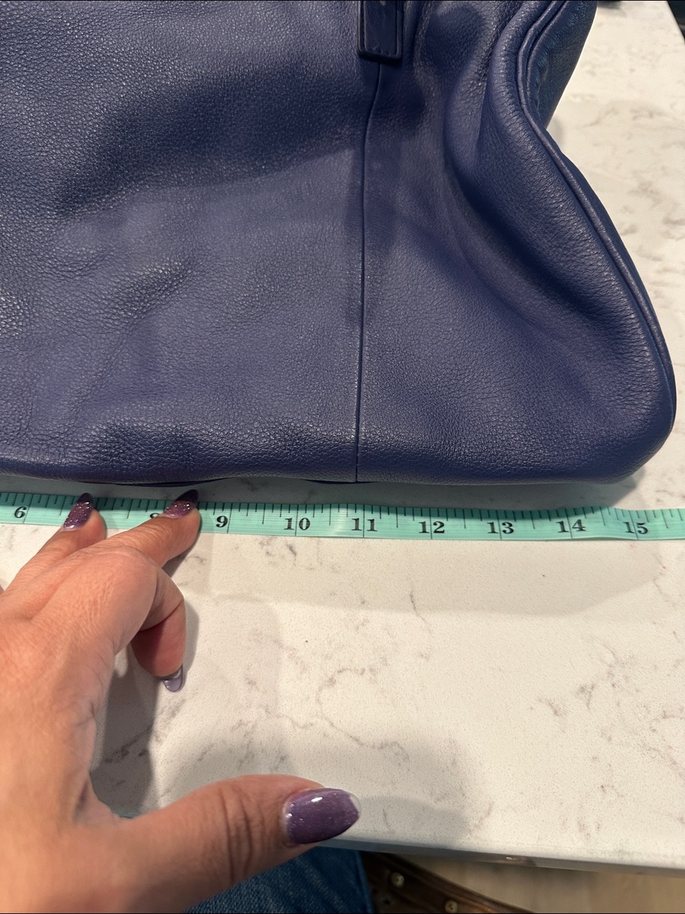 Vintage Halogen Navy Blue Leather Shoulder Bag - Picture 9 of 11